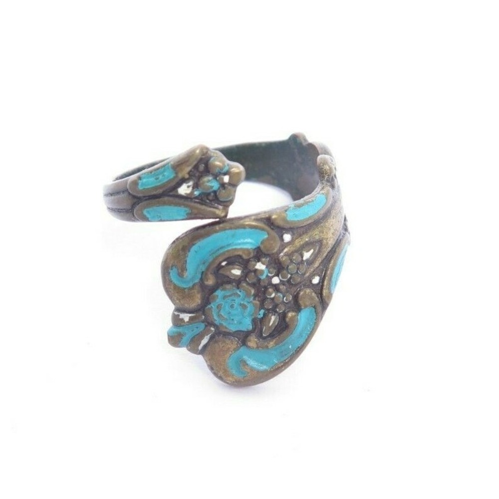 VINTAGE SPOON STYLE ORNATE BRASS‎ WRAP AROUND RING C283